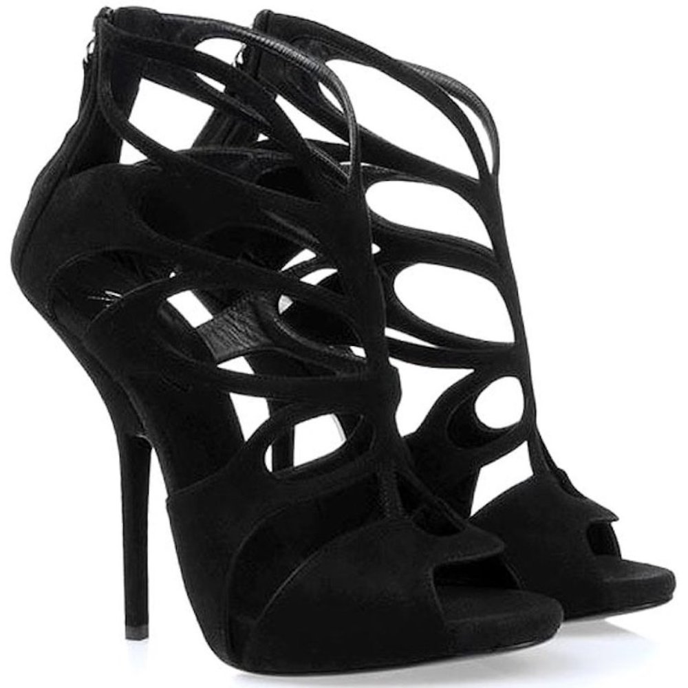 Giuseppe Zanotti Caged Black Suede Heels